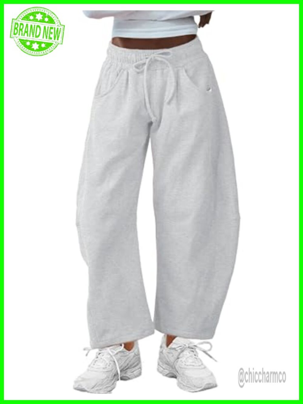 Womens Barrel Leg Drawstring Elastic Waist Sweatpants with Pockets